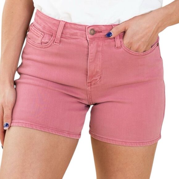 Judy Blue Pants - Judy Blue High Rise Shorts Rose Garment Dyed Embroidery Stretch Denim NWT